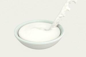 A bowl of milk and splashing liquid, 3d rendering. photo