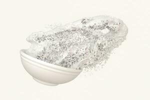 A bowl of milk and splashing liquid, 3d rendering. photo