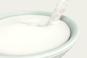 A bowl of milk and splashing liquid, 3d rendering. photo