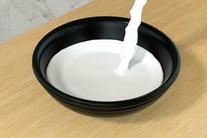 A bowl of milk and splashing liquid, 3d rendering. photo