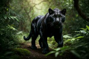 Front view of Panther on dark background. Predator series. digital art photo