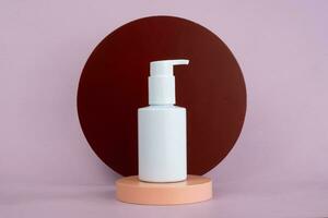 beauty care product mockup display on podium photo