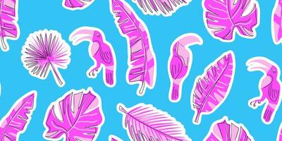 Pink tropical leaves on a bright bare background. Seamless pattern, flat style. Vector. Ideal for textiles, wallpapers, stationery, and more, adding a touch of tropical charm vector