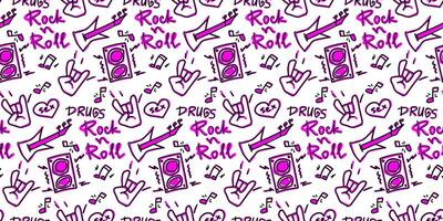 Rock n Roll seamless pattern. print for textiles, backgrounds, printing. Grunge style, hand lettered, vector illustration.