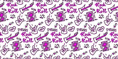 Rock n Roll seamless pattern. print for textiles, backgrounds, printing. Grunge style, hand lettered, vector illustration.