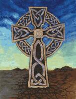 Art fantasy celtic cross hand painting on canvas make graphic vector. vector