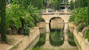 lindo velho ponte sobre a canal, palma de Mallorca video