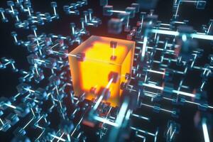 Glowing lines and cubes, technical and scientific background, 3d rendering. photo