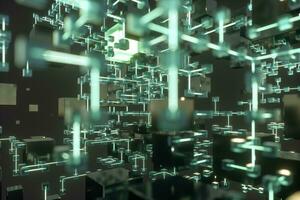 Glowing lines and cubes, technical and scientific background, 3d rendering. photo