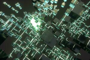 Glowing lines and cubes, technical and scientific background, 3d rendering. photo