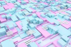 3d rendering, cubes board structure, circuit background photo