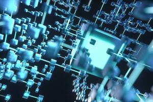 Glowing lines and cubes, technical and scientific background, 3d rendering. photo