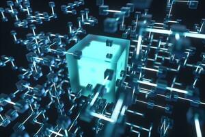 Glowing lines and cubes, technical and scientific background, 3d rendering. photo