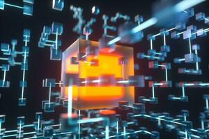 Glowing lines and cubes, technical and scientific background, 3d rendering. photo