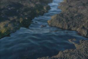 The river between the mountains in a sunny day, 3d rendering photo