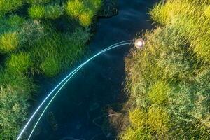 The river between the mountains in a sunny day, 3d rendering photo