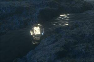 The flowing lantern in the river between the mountains at night, 3d rendering photo