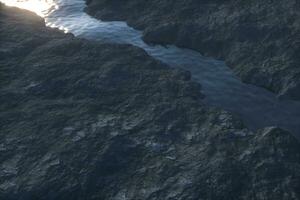 The river between the mountains in the morning, 3d rendering photo