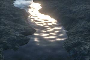 The river between the mountains in the morning, 3d rendering photo