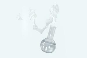 Chemical equipment bottle and splashing liquid, 3d rendering photo