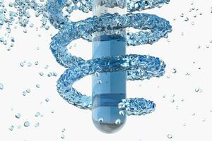 Chemical test tube and splashing liquid, 3d rendering photo