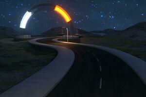 The waving road and the round magic entrance, 3d rendering. photo