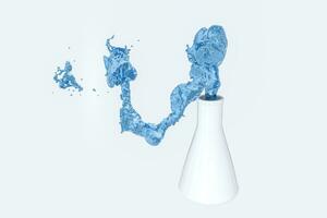 Chemical equipment bottle and splashing liquid, 3d rendering photo