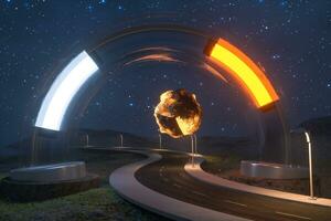 The waving road and the round magic entrance, 3d rendering. photo