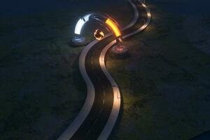 The waving road and the round magic entrance, 3d rendering. photo