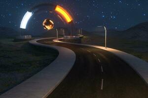 The waving road and the round magic entrance, 3d rendering. photo