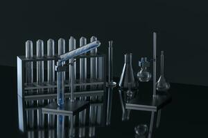 Chemical instruments and reagents in the lab, 3d rendering photo