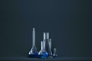 Chemical instruments and reagents in the lab, 3d rendering photo