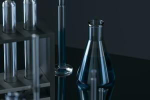 Chemical instruments and reagents in the lab, 3d rendering photo