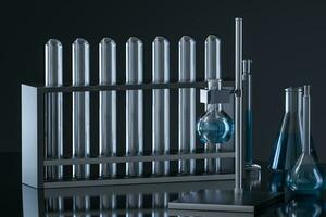 Chemical instruments and reagents in the lab, 3d rendering photo