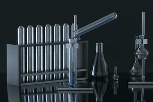 Chemical instruments and reagents in the lab, 3d rendering photo