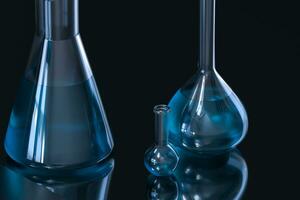 Chemical instruments and reagents in the lab, 3d rendering photo