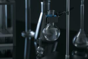 Chemical instruments and reagents in the lab, 3d rendering photo