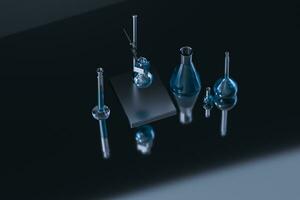 Chemical instruments and reagents in the lab, 3d rendering photo