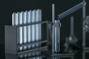 Chemical instruments and reagents in the lab, 3d rendering photo