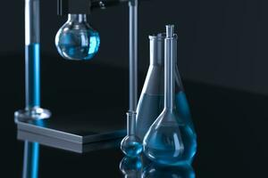 Chemical instruments and reagents in the lab, 3d rendering photo