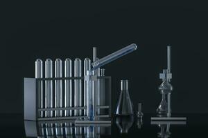 Chemical instruments and reagents in the lab, 3d rendering photo