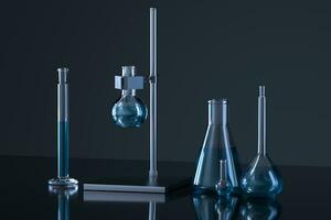 Chemical instruments and reagents in the lab, 3d rendering photo