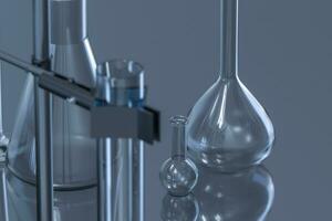 Chemical instruments and reagents in the lab, 3d rendering photo