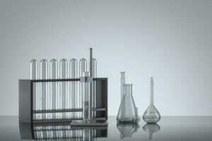 Chemical instruments and reagents in the lab, 3d rendering photo