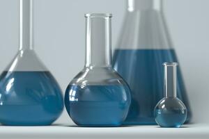 Chemical instruments and reagents in the lab, 3d rendering photo