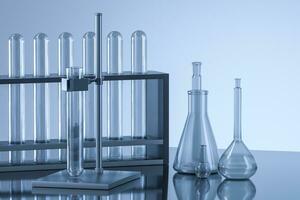 Chemical instruments and reagents in the lab, 3d rendering photo