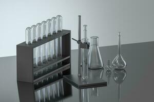 Chemical instruments and reagents in the lab, 3d rendering photo