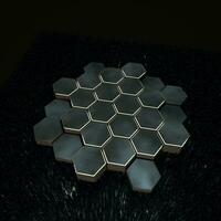 Hexagon cube with dark background, surrounded by glowing lines, 3d rendering. photo