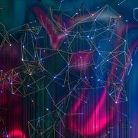 Purple digital lines with dark gradient background, 3d rendering. photo
