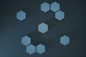 Dark hexagonal platforms connected together background, 3d rendering photo